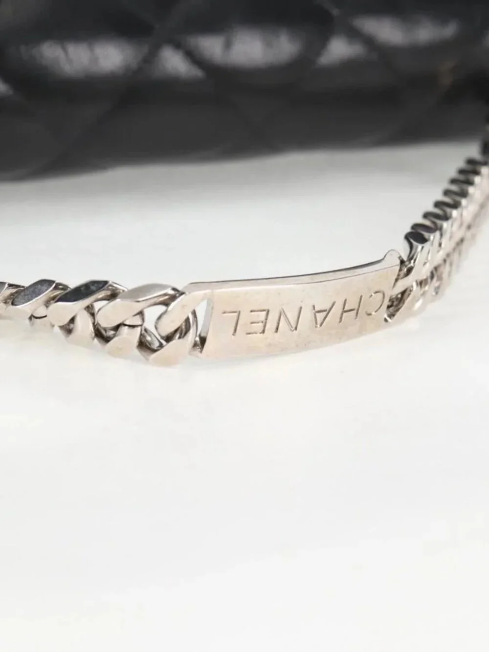 CHANEL Chain Hand Bag Lamb Skin Black Silver CC Auth 138566V